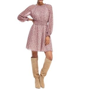 Gal Meets Glam Wimberly Floral Long Sleeve Fit & Flare Dress Mauve/ Pink Size 4P